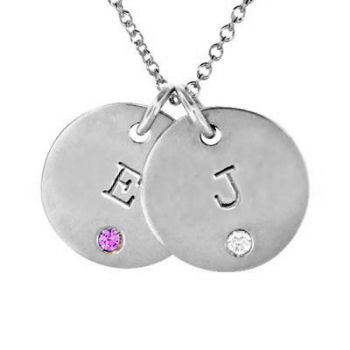 Picture of 2 Discs Initial Necklace with Birthstone