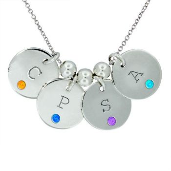 Picture of 4 Discs Initial Necklace with Birthstone