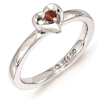 Picture of Sterling Silver Stackable Heart Ring Garnet Birthstone