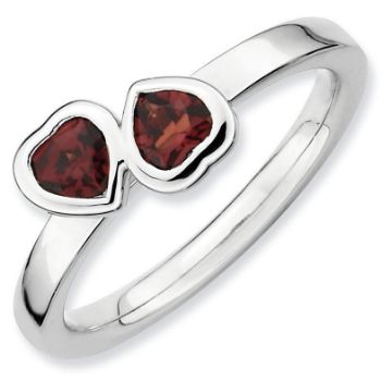 Picture of Silver Ring 2 Heart Garnet stones