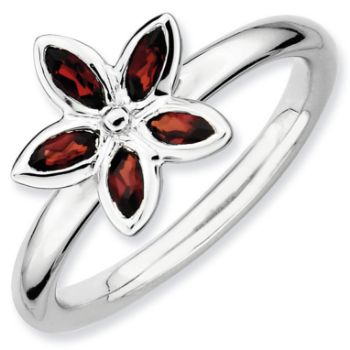 Picture of Silver Flower Ring Garnet stones