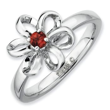 Picture of Silver Flower Ring Garnet stone