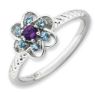 Picture of Silver Flower Ring Blue Topaz & Amethyst stones