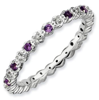 Picture of Silver Ring Amethyst & Diamond Stones