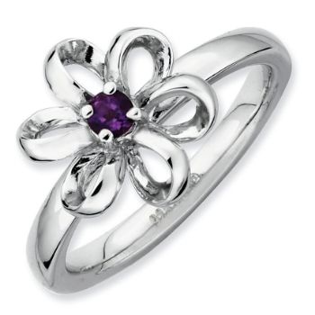 Picture of Silver Flower Ring Amethyst Stone