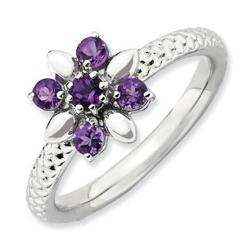 Picture of Silver Flower Ring Amethyst Stones