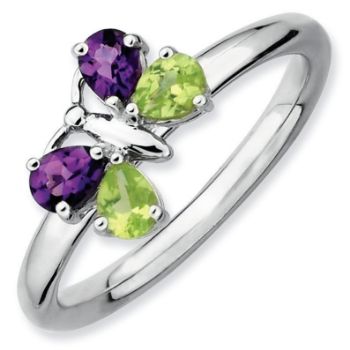 Picture of Silver Butterfly Ring Pear Shaped Amethyst & Peridot