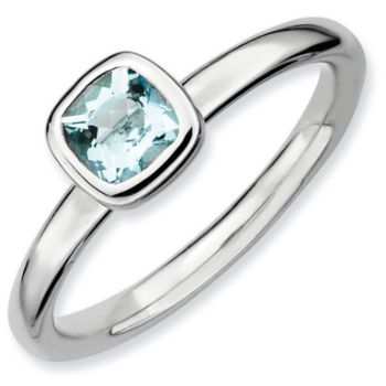Picture of Silver Ring Cushion Cut Aquamarine stone
