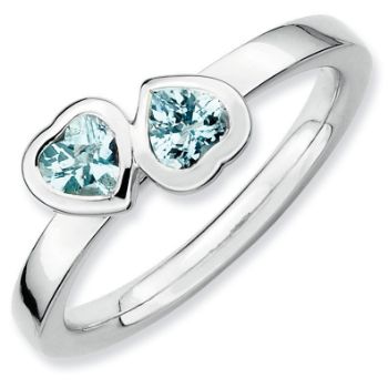 Picture of Silver Ring 2 Heart Aquamarine stones
