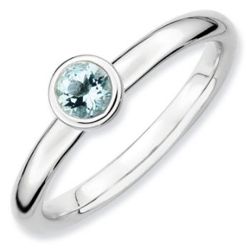 Picture of Silver Ring 4 mm Low Set Round Aquamarine stone