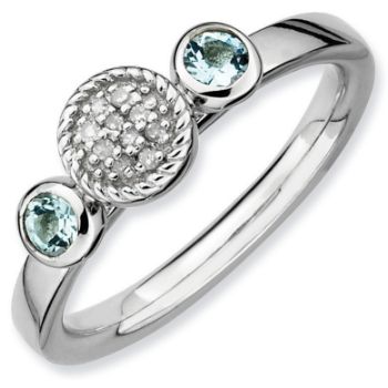 Carina Gems. Silver Ring Aquamarine & Diamond accent stones