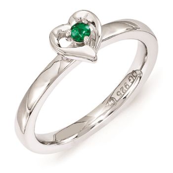 Picture of Silver Stackable Heart Ring Created Emerald stone