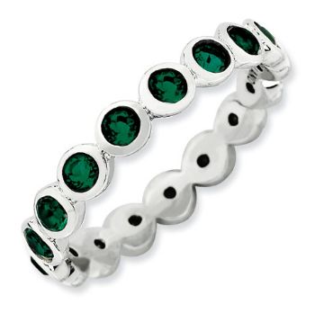 Picture of Silver Stackable Ring Round Swarovski Emerald stones