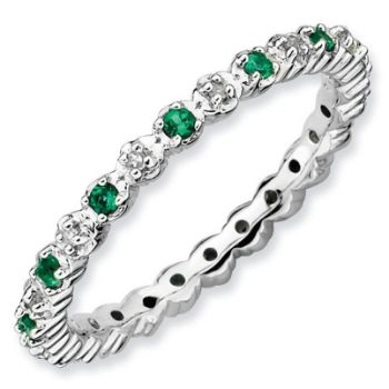 Picture of Silver Ring Created Emerald & Diamond accent stones