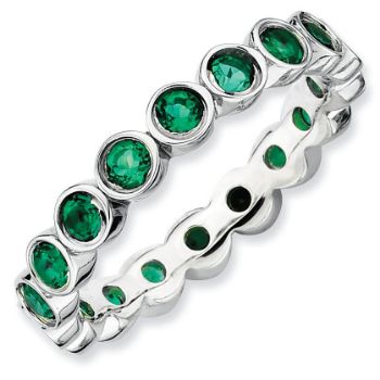 Picture of Silver Stackable Ring Created Emerald stones