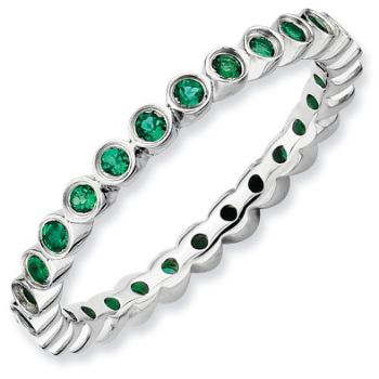 Picture of Silver Stackable Ring Created Emerald stones