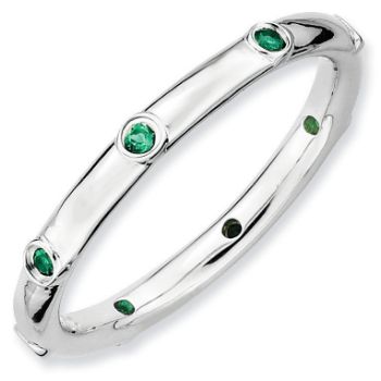 Picture of Silver Stackable Ring Created Emerald stones