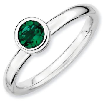Picture of Silver Ring 5 mm Low Set Created Emerald stone