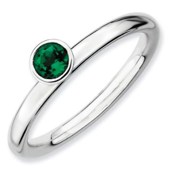 Picture of Silver Ring 4 mm High Set Created Emerald stone