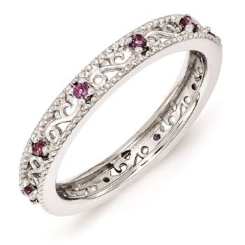 Picture of Silver Ring Round Rhodolite Garnet Stones