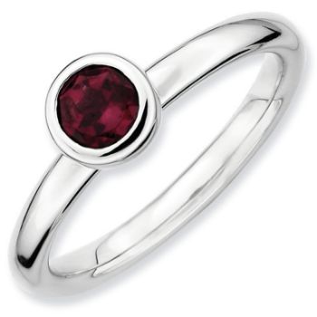 Picture of Silver Ring Round 5 mm Low Set Rhodolite Garnet Stone