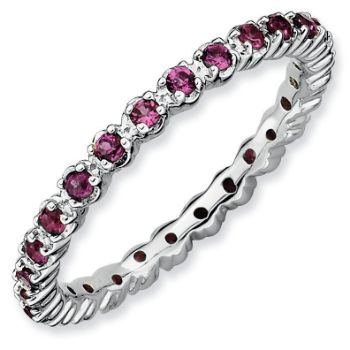 Picture of Silver Stackable Ring Round Rhodolite Garnet Stones