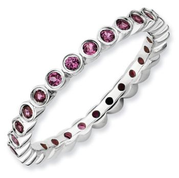 Picture of Silver Stackable Ring Round Rhodolite Garnet Stones