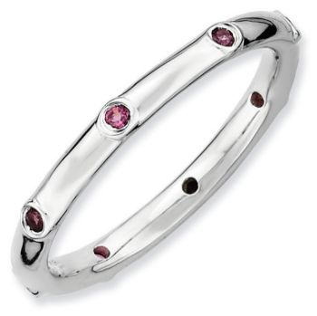 Picture of Silver Stackable Ring Round Rhodolite Garnet Stones