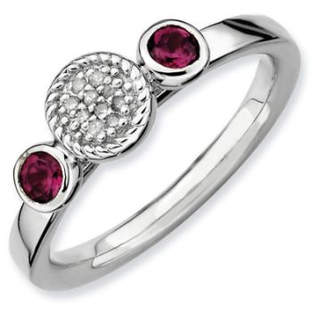 Picture of Silver Ring 2 Round Rhodolite Garnet & Diamond Accent Stones