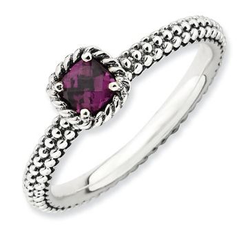 Picture of Silver Ring Checker-cut Rhodolite Garnet Antiqued