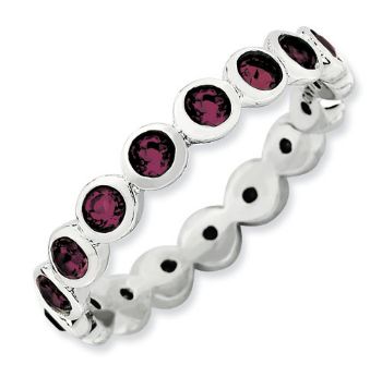 Picture of Silver Stackable Ring Round Swarovski Rhodolite stones