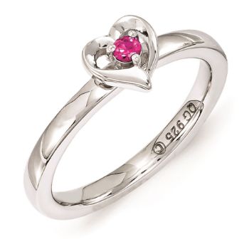 Picture of Silver Heart Ring Created Ruby Stone