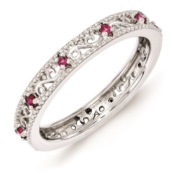 Picture of Silver Stackable Ring Round Created Ruby Stones