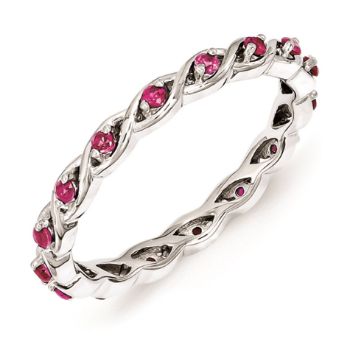 Picture of Silver Stackable Ring Round Created Ruby Stones