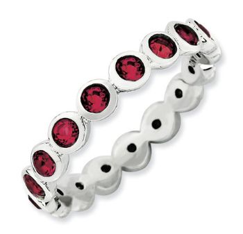 Picture of Silver Stackable Ring Round Swarovski Ruby Stones