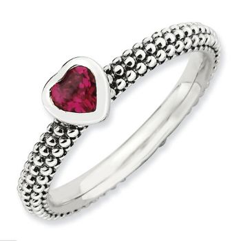 Picture of Antiqued Silver Ring Heart Created Ruby Stone
