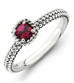 Picture of Antiqued Silver Ring Checker-Cut Created Ruby Stone