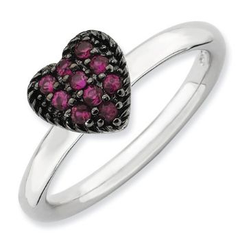 Picture of Silver Heart Ring Round Created Ruby Stones