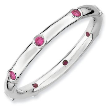 Picture of Silver Stackable Ring Round Created Ruby Stones