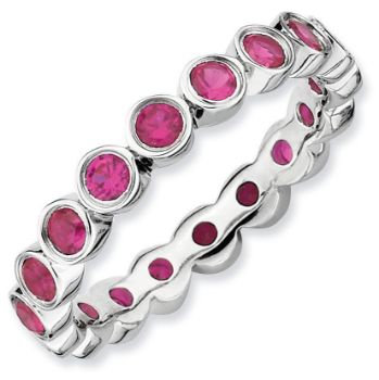 Picture of Silver Ring Band Round Created Ruby Stones