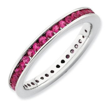 Picture of Silver Ring Band Round Created Ruby Stones