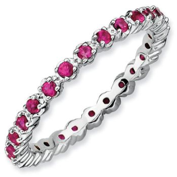 Picture of Silver Ring Band Round Created Ruby Stones