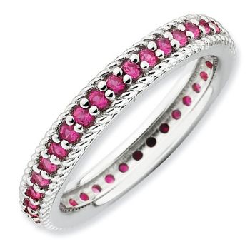 Picture of Silver Ring Band Round Created Ruby Stones