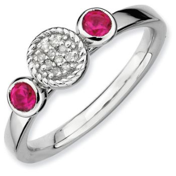 Picture of Silver Ring 2 Round Created Ruby & Diamond Stones