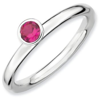 Picture of Silver Ring Round 4 mm Low High Created Ruby Stone