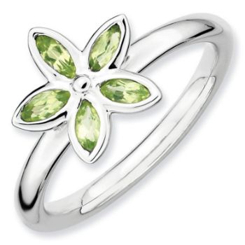 Picture of Silver Flower Ring Marquise Peridot Stones