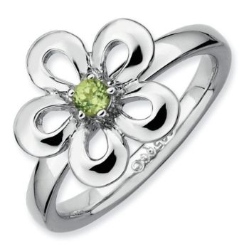 Picture of Silver Flower Ring Round Peridot Stone