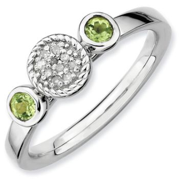 Picture of Silver Ring 2 Round Peridot & Diamond Stones