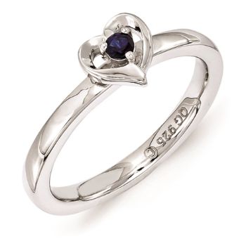Picture of Silver Stackable Heart Ring Created Sapphire Stone