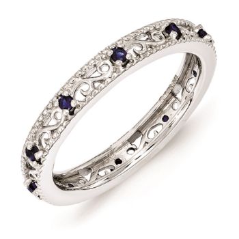 Picture of Silver Stackable Ring Created Sapphire Stones